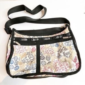 LeSportsSac | Vintage Deluxe Crossbody Shoulder Satchel Hearts Flowers + Pouch